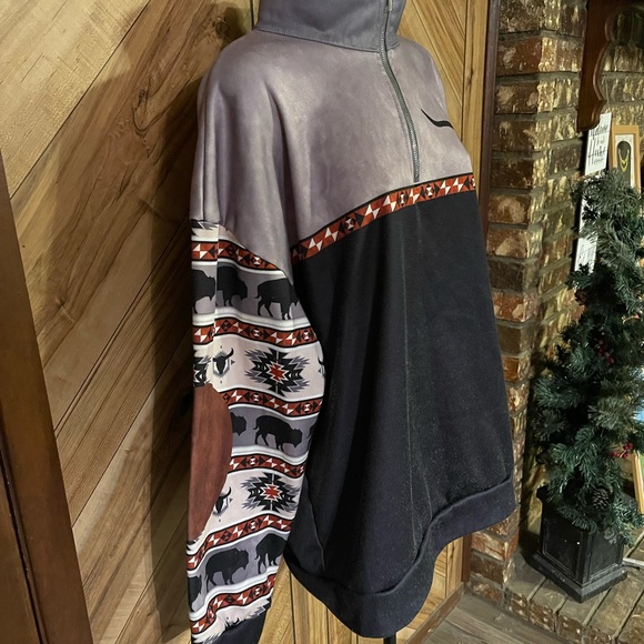 Men’s 3XL Sherpa Collar 1/2 Zip Bull Logo Faux Elbow Patch Pullover Sweater - Picture 4 of 8